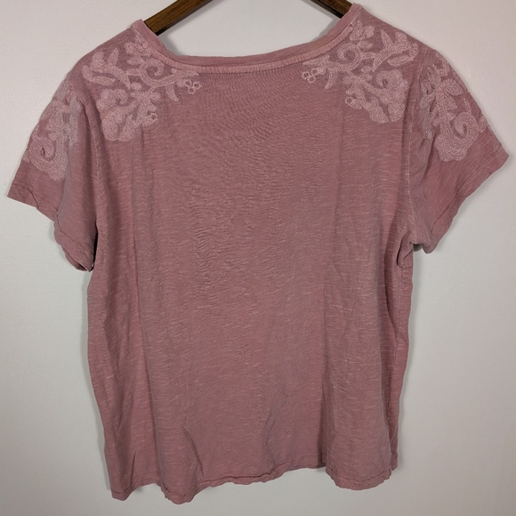 Lucky Brand Blush Rusty Pink Cotton Embroidery CrewneckTee Shirt - Picture 5 of 7